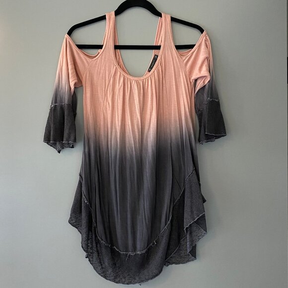 T PARTY Cold Shoulder Tank Top Blouse in Ombre Pink to Grey - Picture 1 of 4